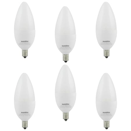 Sunlite LED B11 7W 60W= Dimmable E12 Base Energy Star 90 CRI Torpedo Chandelier Light Bulb 2700K , 6PK 80406-SU